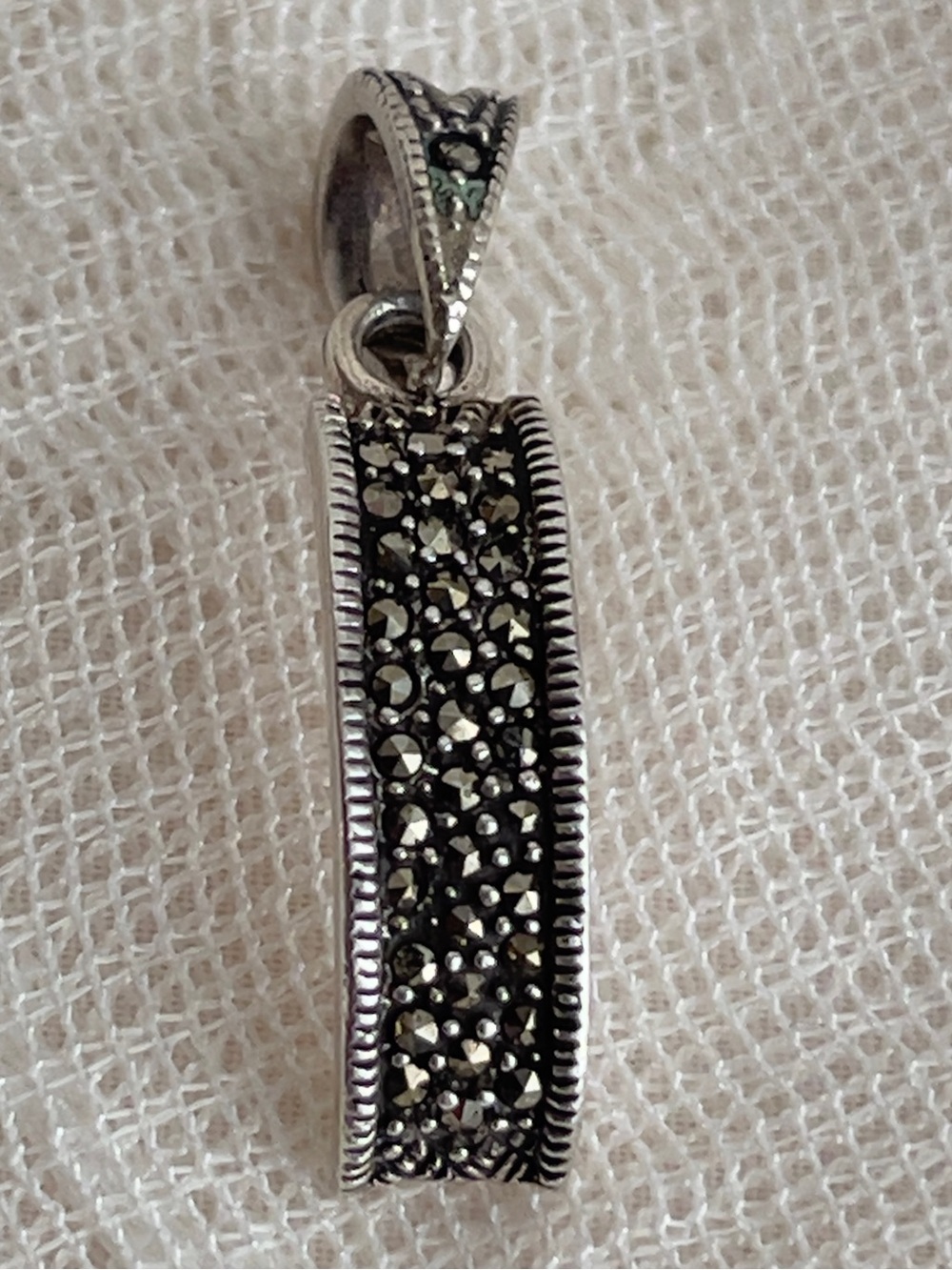 Vintage Sterling Silver Black Marcasite Vertical Pendant